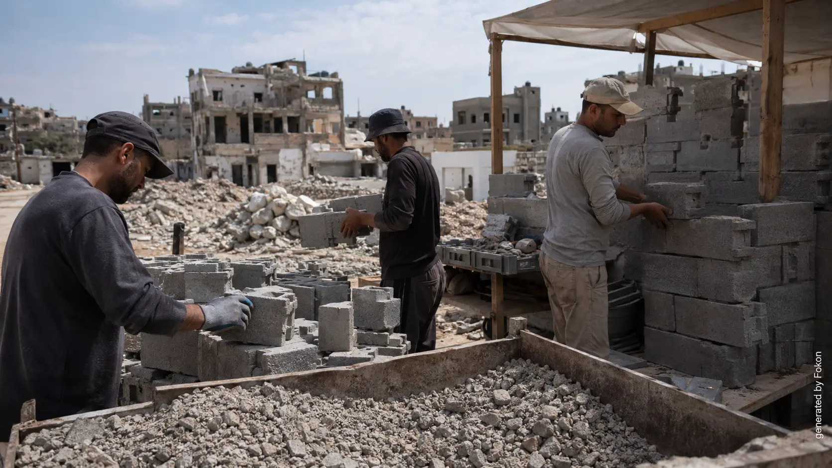 International : des briques emboîtables fabriquées à partir des débris de Gaza
